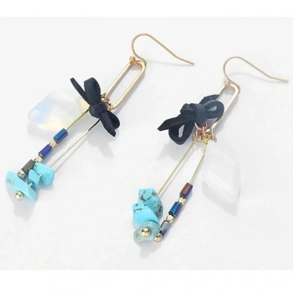 2 LEFT! Opal Dangle Earrings Turquoise Hematite Beads - Picture 4 of 10